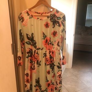 Floral Long Sleeve Maxi Dress w/Pockets XXL